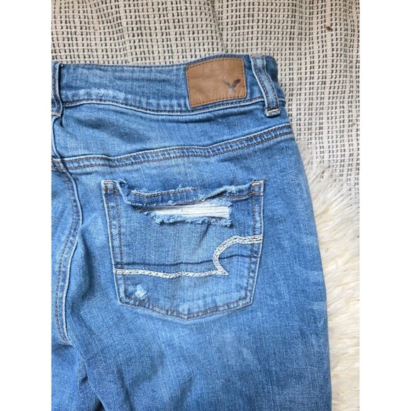 American Eagle AE Stretch Ripped Mom Jeans Hi Rise 4 Distressed Straight Leg - Picture 9 of 11
